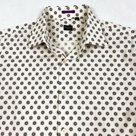 Paul Smith London Cream Pinwheel Cotton Contrast Cuff Button Shirt Men’s 15.5 - Picture 3 of 10